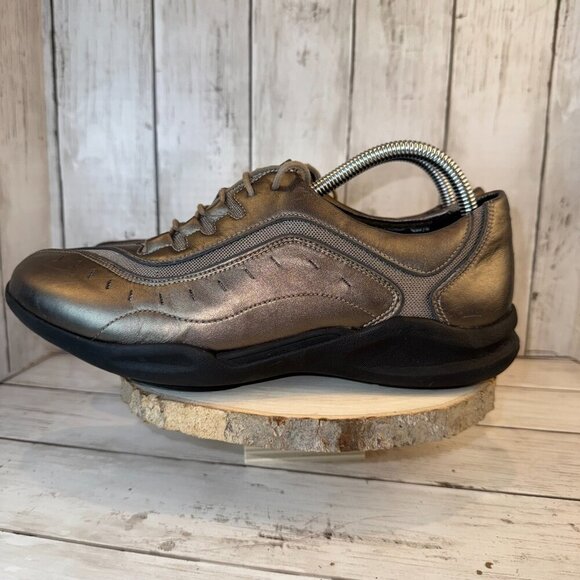 CLARKS Wave Walk Pewter Leather Shoes Lace Up Metallic Comfort 87822 Womens 9.5W - Picture 1 of 7